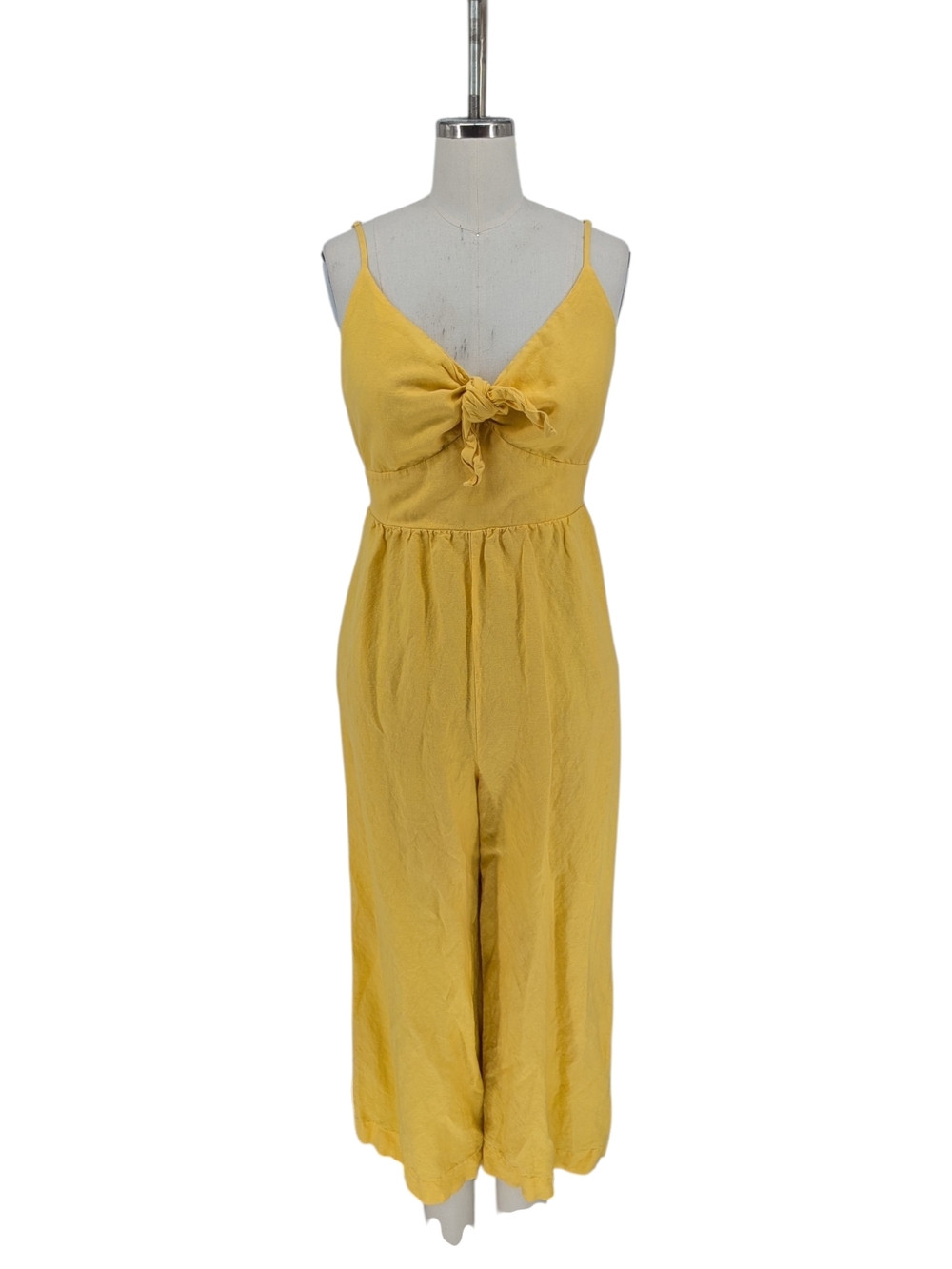 Loft Linen Wide Leg Cropped Jumpsuit Yellow size 10 preppy summer resortwear